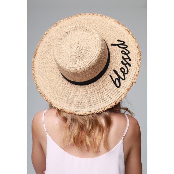 ‘Blessed’ Straw Hat w/ Ribbon Accent - Picture 6 of 8